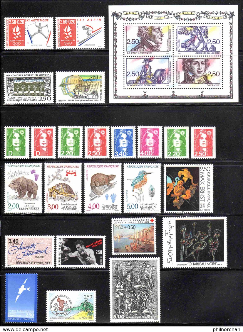 France 1991 Année Complète Neuve** Sauf N°2689,2713,2715a,2720   Ex N°2   TB   20 €  (faciale 25,73 € €  56 Valeurs) - 1990-1999