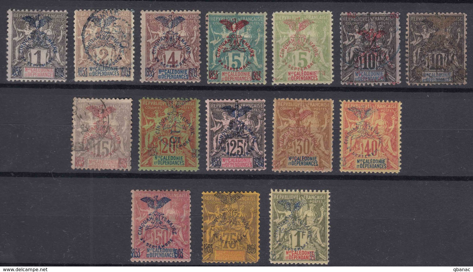 New Caledonia Nouvelle Caledonie 1903 Yvert#67-80 Complete Set (72A Gold Overprint Included) Mint Hinged/used - Ungebraucht