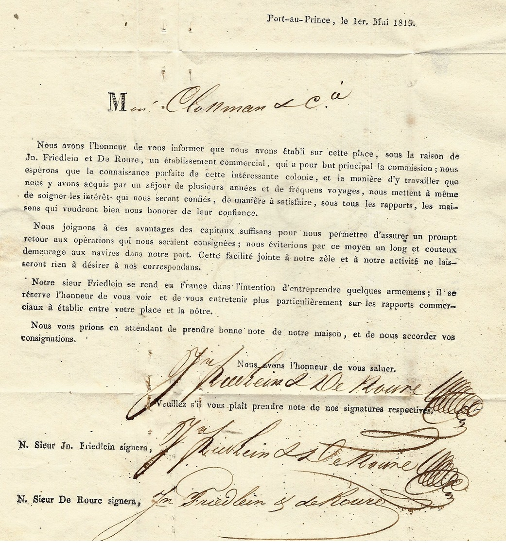 1819- Lettre De PORT-AU-PRINCE ( HAITI )    " COLONIES / PAR BORDEAUX  " - 1801-1848: Précurseurs XIX