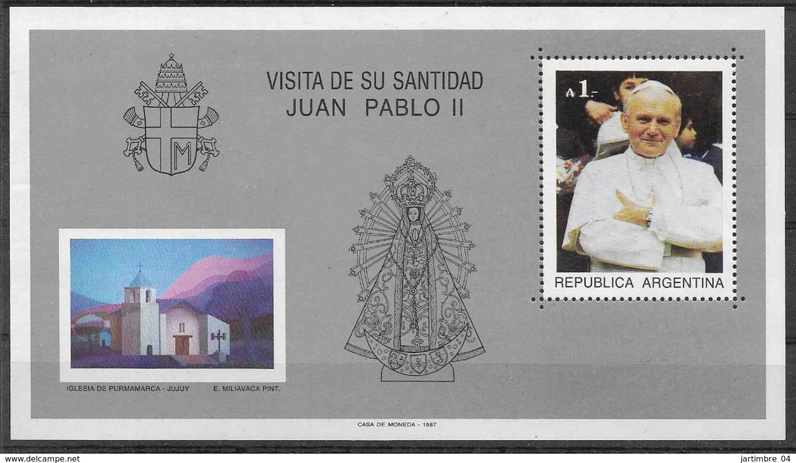 1987 ARGENTINE BF 36** Visite Pape Jean-Paul II - Blokken & Velletjes