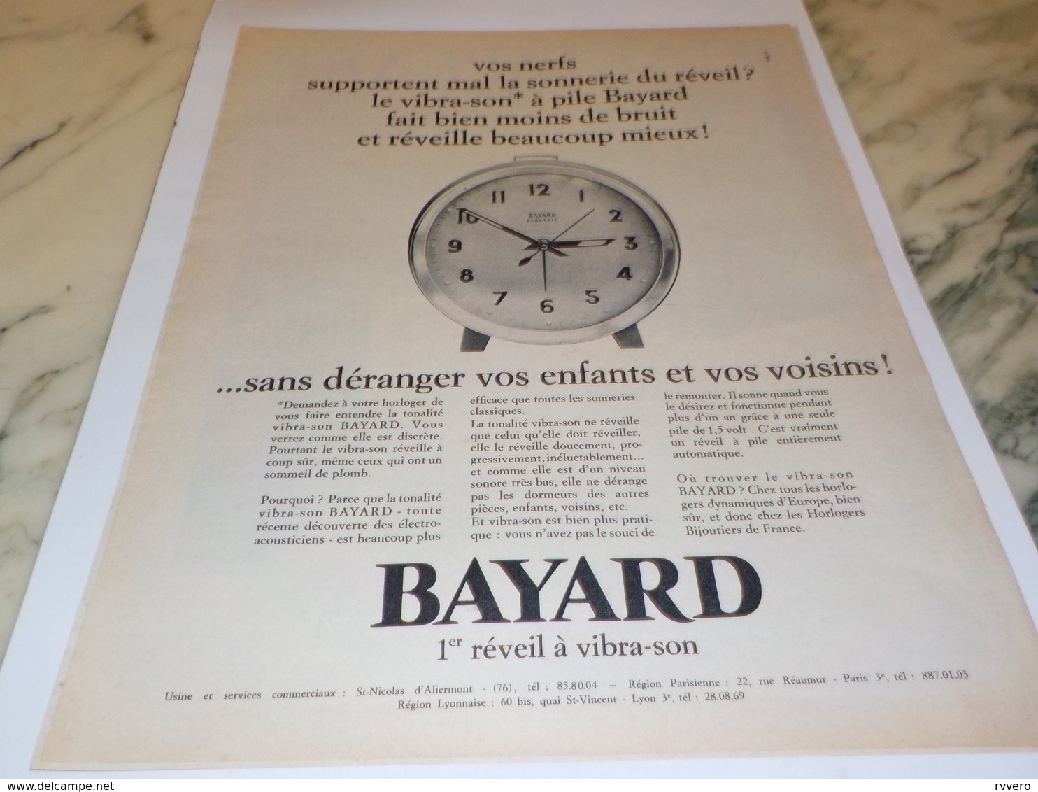 ANCIENNE PUBLICITE SANS DERANGER REVEIL ELECTRIQUE  BAYARD 1969 - Autres & Non Classés