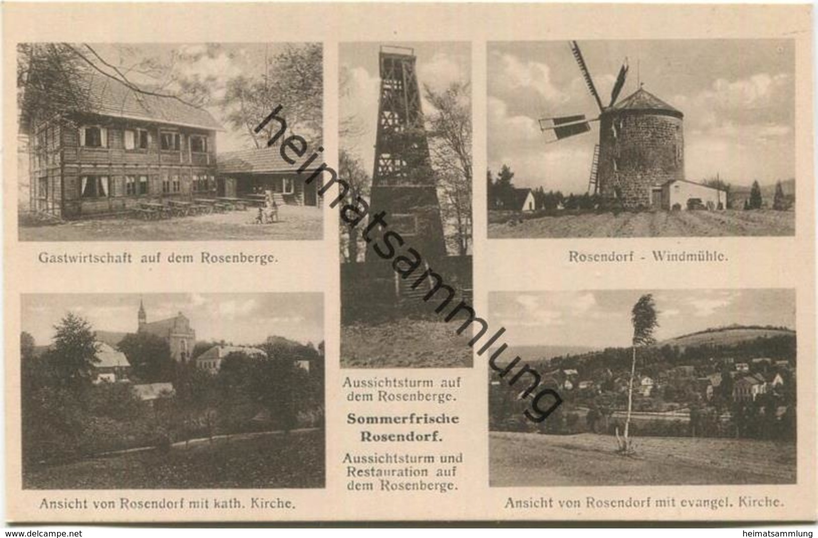 Sommerfrische Rosendorf - Gastwirtschaft - Katholische Kirche - Windmühle - Aussichtsturm 40er Jahre - Tschechische Republik