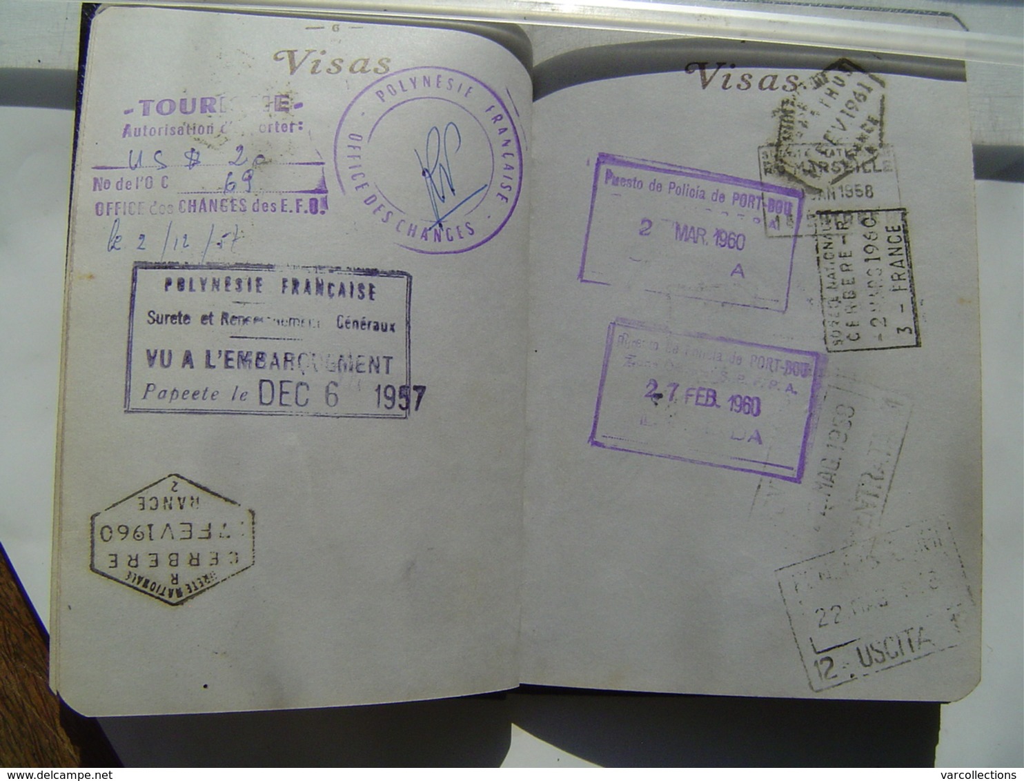 PASSEPORT 1957 : PAPEETE / TAHITI / OCEANIE ( FRANCE ) Timbre Fiscal 3200 Francs + Timbre Quittances 100 Francs - Historische Dokumente