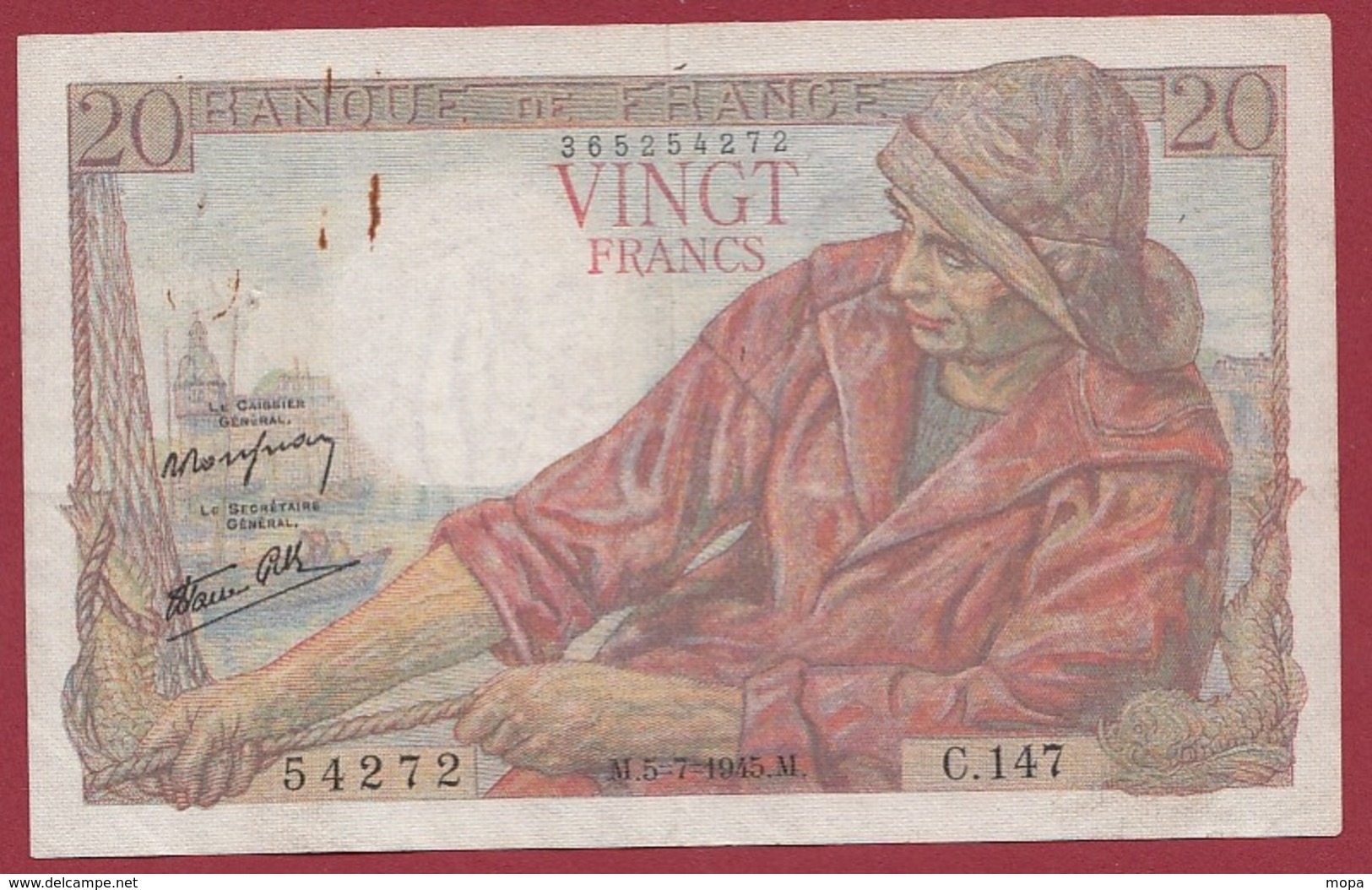 20 Francs "Pêcheur" Du 05/07/1945.M---TTB---ALPH .C.147 - 20 F 1942-1950 ''Pêcheur''