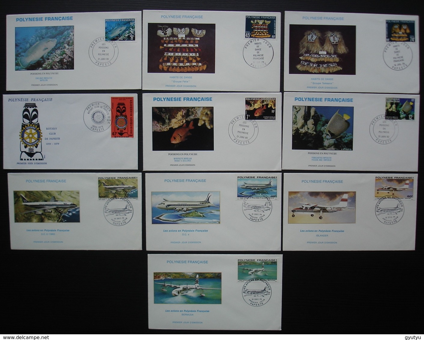 Polynésie Française Lot De 10 FDC Les Avions, Les Poissons, Habits, + Rotary, Voir Photo ! - FDC