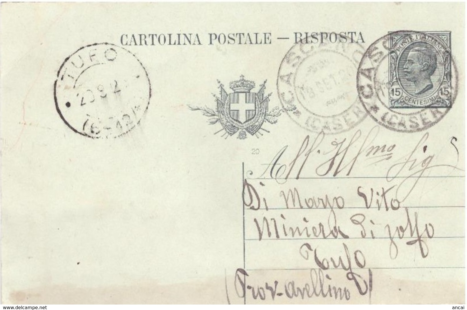 Cascano. 1920. Annullo Guller CASCANO (CASERTA), Su Cartolina Postale - Marcophilie