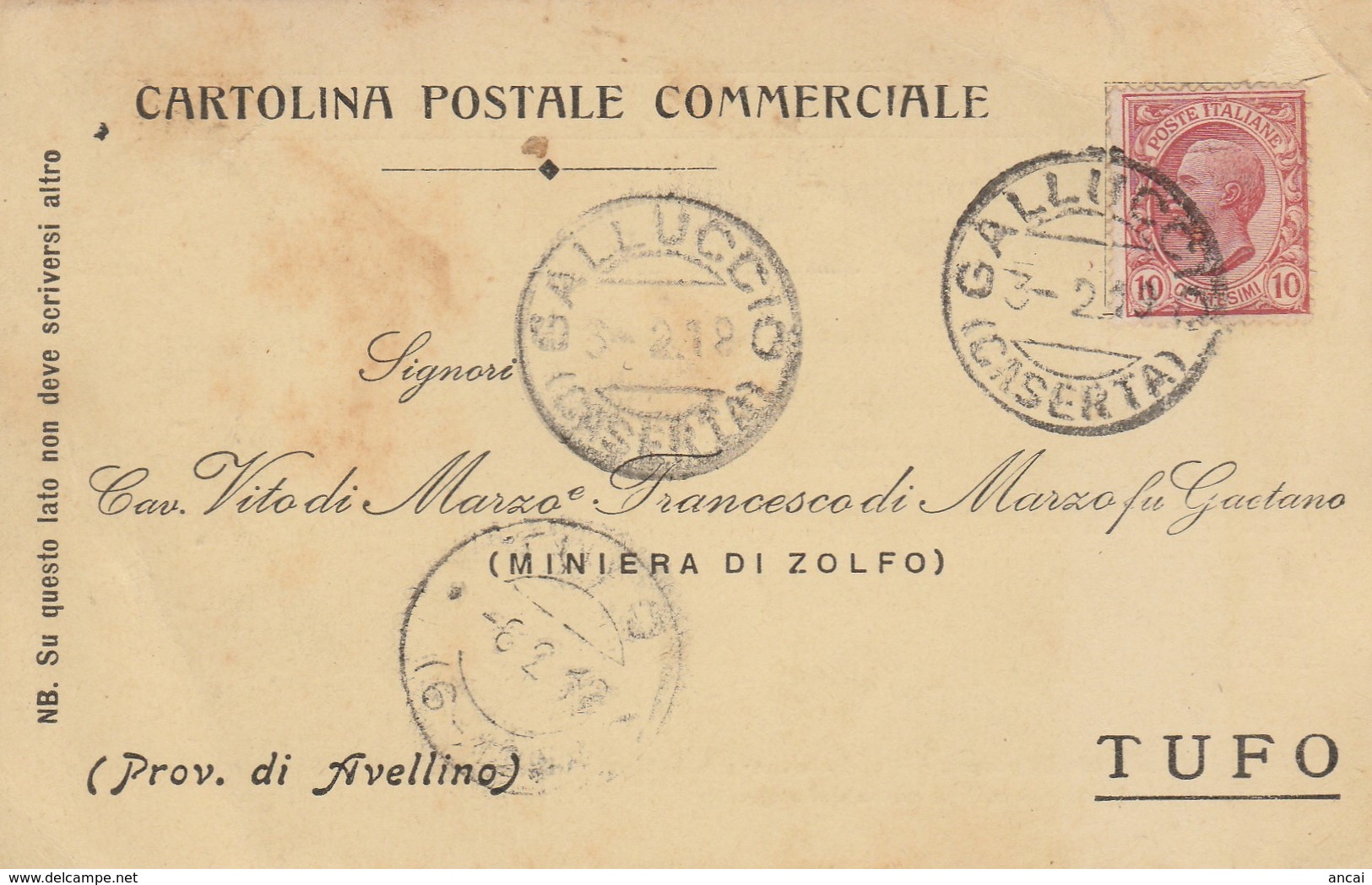 Galluccio. 1919. Annullo Guller GALLUCCIO (CASERTA), Su Cartolina Postale - Storia Postale