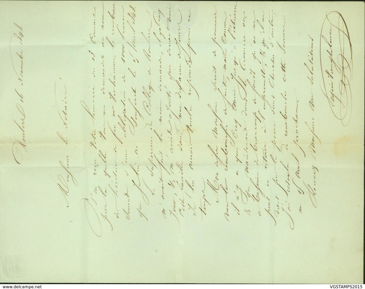 BELGIQUE LETTRE DATE DE ROULERS 16/11/1843 VERS ZWEVEGHEM  (EB) DC-7379 - 1794-1814 (Periodo Francese)