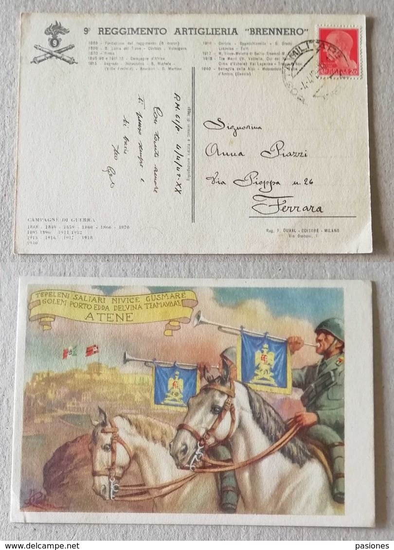 Cartolina 9° Reggimento Artiglieria "Brennero" P.M. 61 (Grecia) Per Ferrara - 04/04/1942 - Correo Militar (PM)