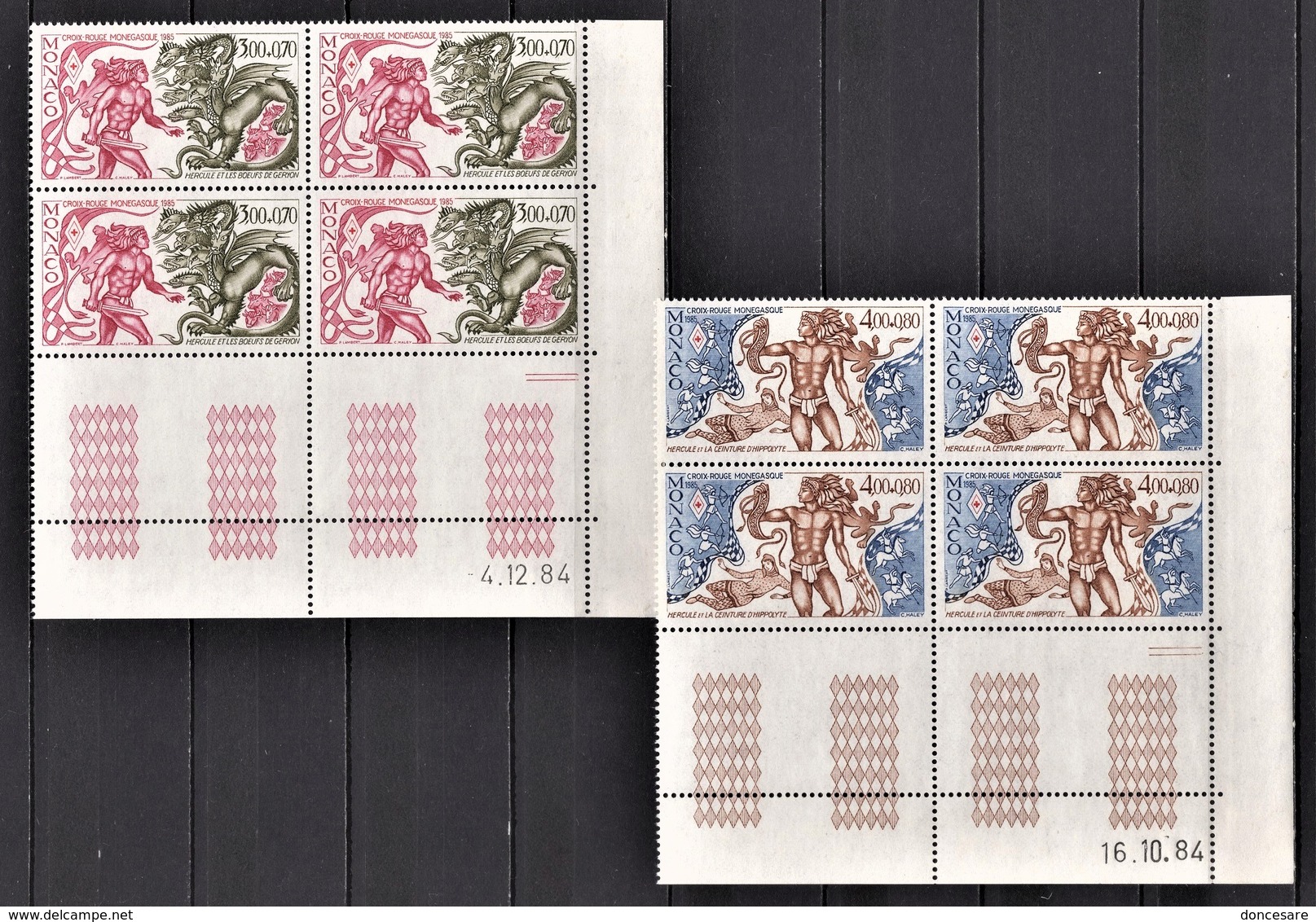 MONACO 1985 - SERIE 2 BLOCS DE 4 TP N° 1494 Et 1495 COINS DE FEUILLES / - NEUFS** / DATES - Neufs