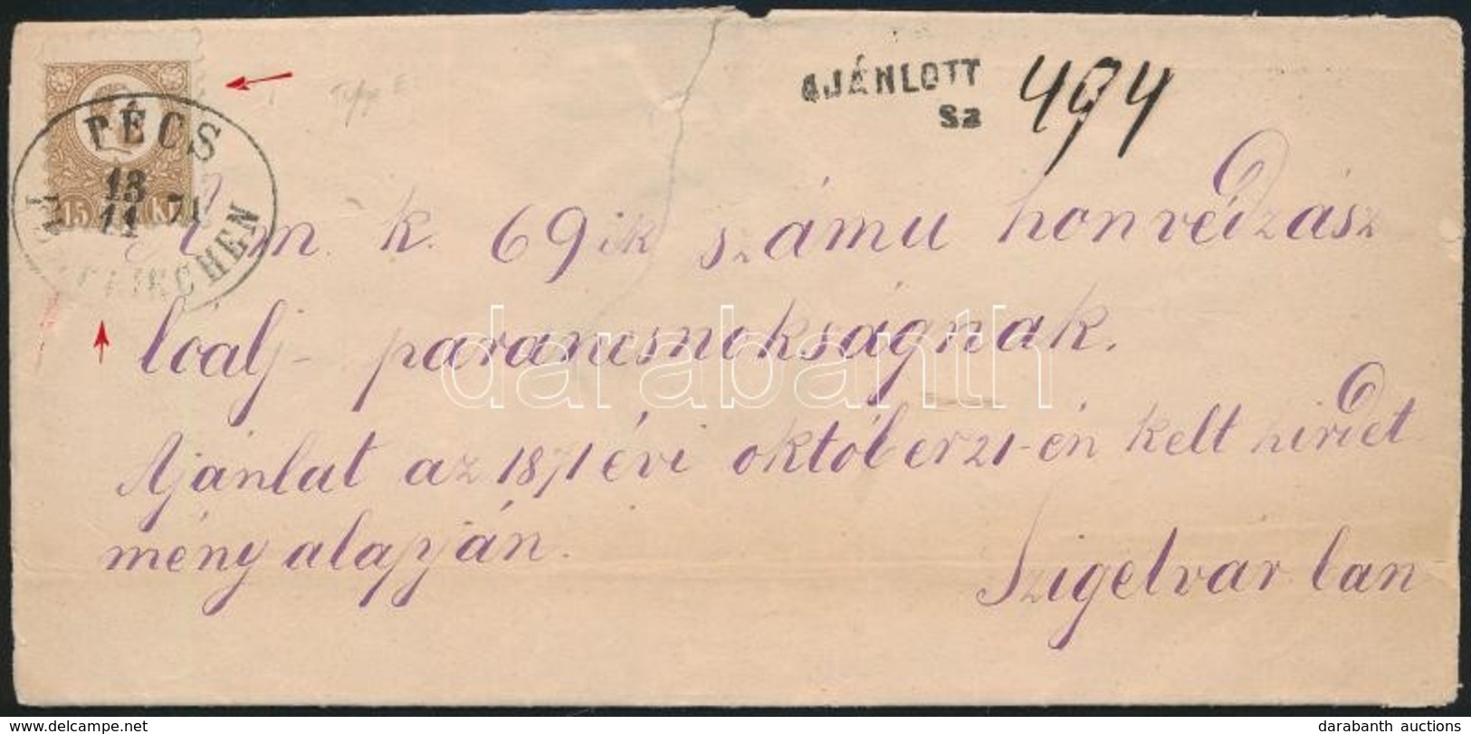 1871 Kőnyomat 15kr "E" Tipusú Bélyeg Ajánlott Levélen "PÉCS FÜNFKIRCHEN" - "SZIGETVÁR SOMOGY M." (95.000++) - Sonstige & Ohne Zuordnung