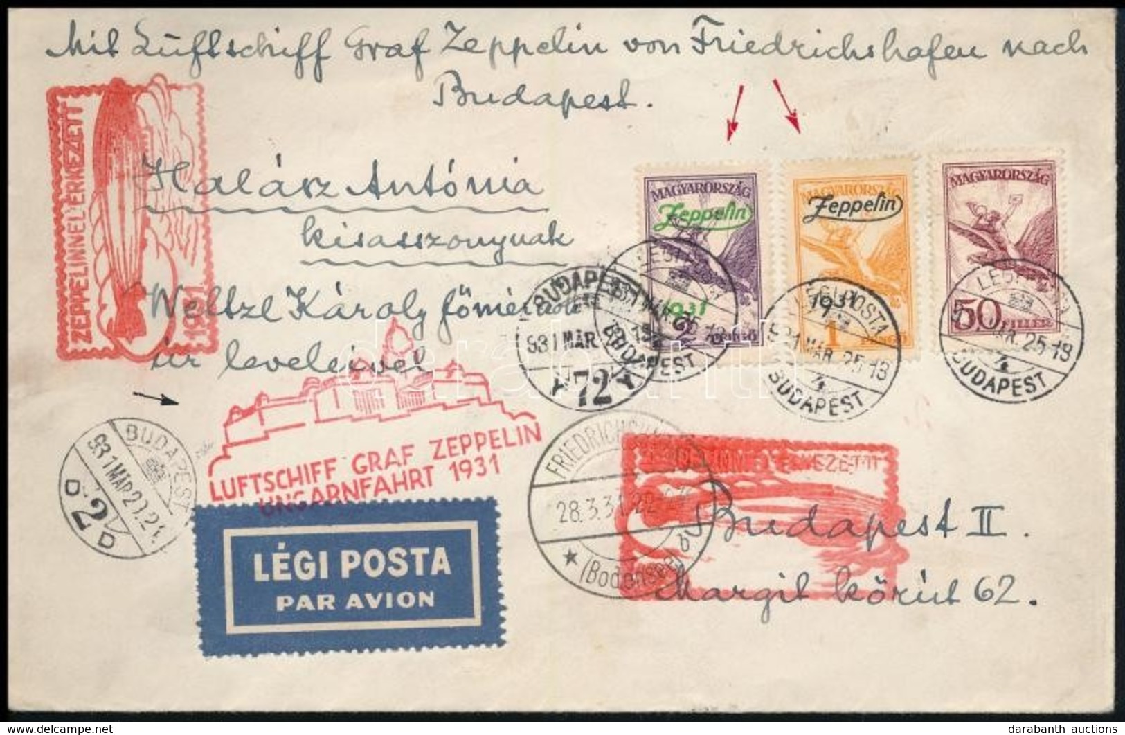 1931 Zeppelin Magyarországi útja Levél Zeppelin Teljes Sorral / Zeppelin Flight To Hungary, Mi 478-479 On Cover From Fri - Sonstige & Ohne Zuordnung