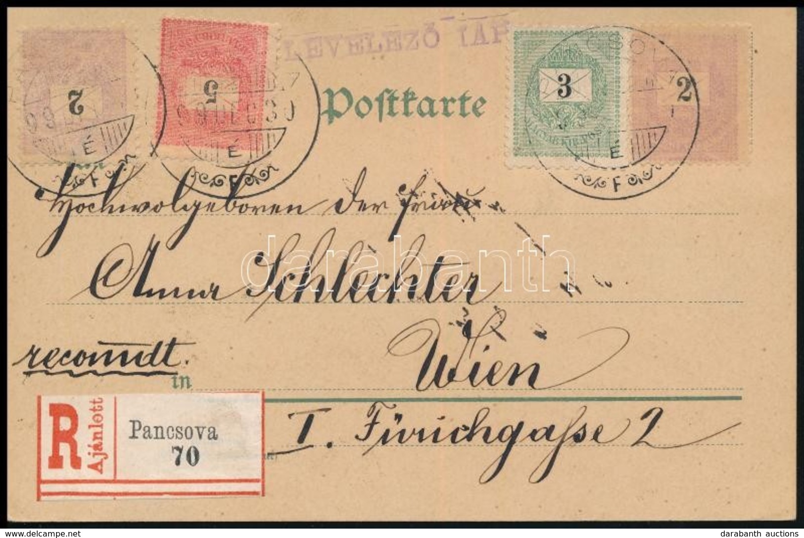 1899 Ajánlott Képeslap 2x2kr + 3kr + 5kr Bérmentesítéssel "PANCSOVA" - Wien - Sonstige & Ohne Zuordnung
