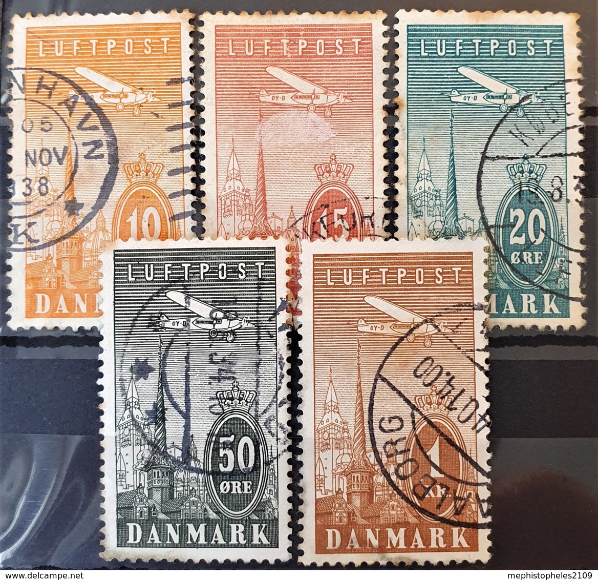 DENMARK 1934 - Canceled - Sc# C6, C7, C8, C9, C10 - AIR MAIL - Posta Aerea