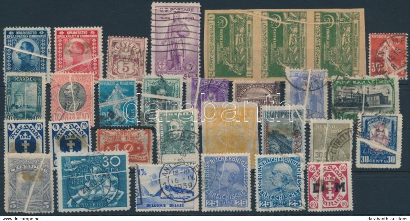 (*), *, O 30 Db Papírráncos Bélyeg 19 Különböző Országból / 30 Stamps With Paper Crease From 19 Different Countries - Sonstige & Ohne Zuordnung