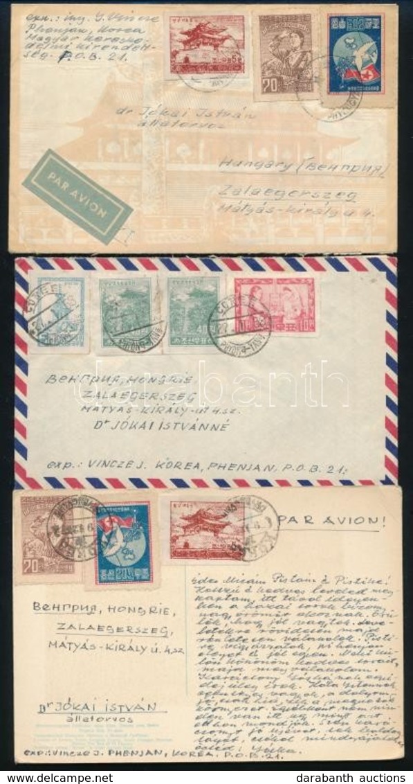 ÉSZAK Korea 1957-1958 2 Légi Levél + 1 Légi Képeslap Magyarországra / North Corea 2 Airmail Covers + 1 Postcard To Hunga - Sonstige & Ohne Zuordnung