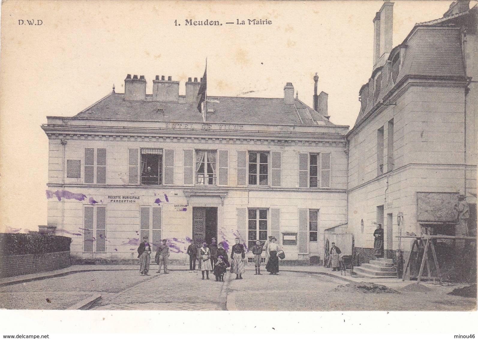 MEUDON : T.RARE CLICHE DE LA MAIRIE 1913.ANIMEE . N° 1. PETITES TACHES ENCRE.BELLE COTE.PETIT PRIX.COMPAREZ! - Meudon