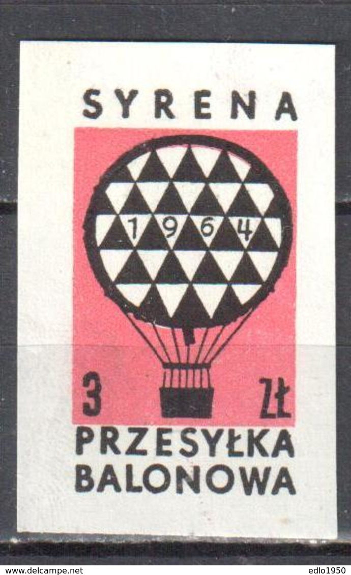 Poland 1964 Balloon Label - Syrena  - Imperforated - Unused - Unclassified