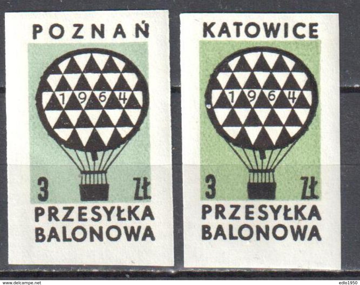 Poland 1964 Balloon Label -Poznan, Katowice  - Imperforated - Unused - Zonder Classificatie