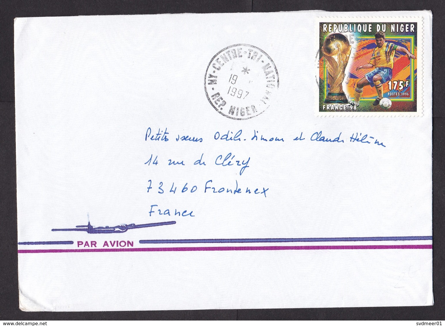 Niger: Airmail Cover To France, 1997, 1 Stamp, World Cup Soccer, Football, Rare Real Use (minor Discolouring At Back) - Niger (1960-...)