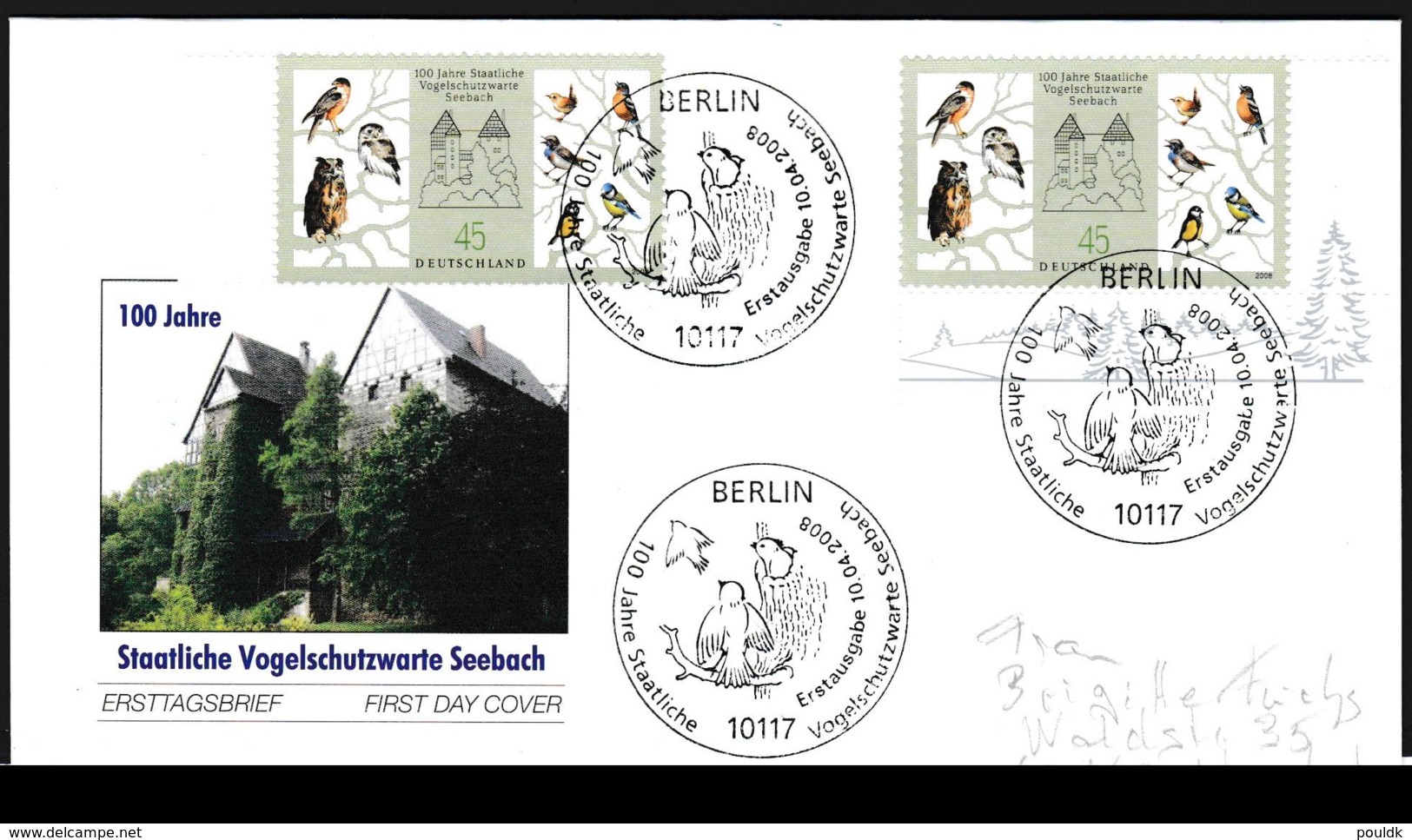 Germany FDC 2008 100 Jahre Staatliche Vogelschutzwarte Seebach Birds - Berlin  (DD20-55) - Sonstige & Ohne Zuordnung