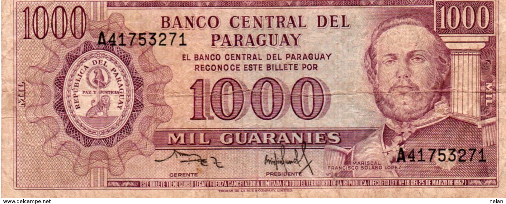 PARAGUAY 1000 GUARANIES 1982 P-207 CIRCOLATED - Paraguay