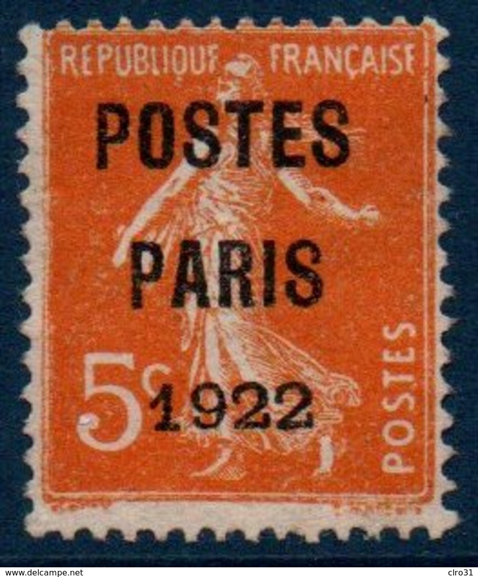 FRO 1922 Préo N° 30 "Postes Paris 1922" Sur N°158 - 1893-1947