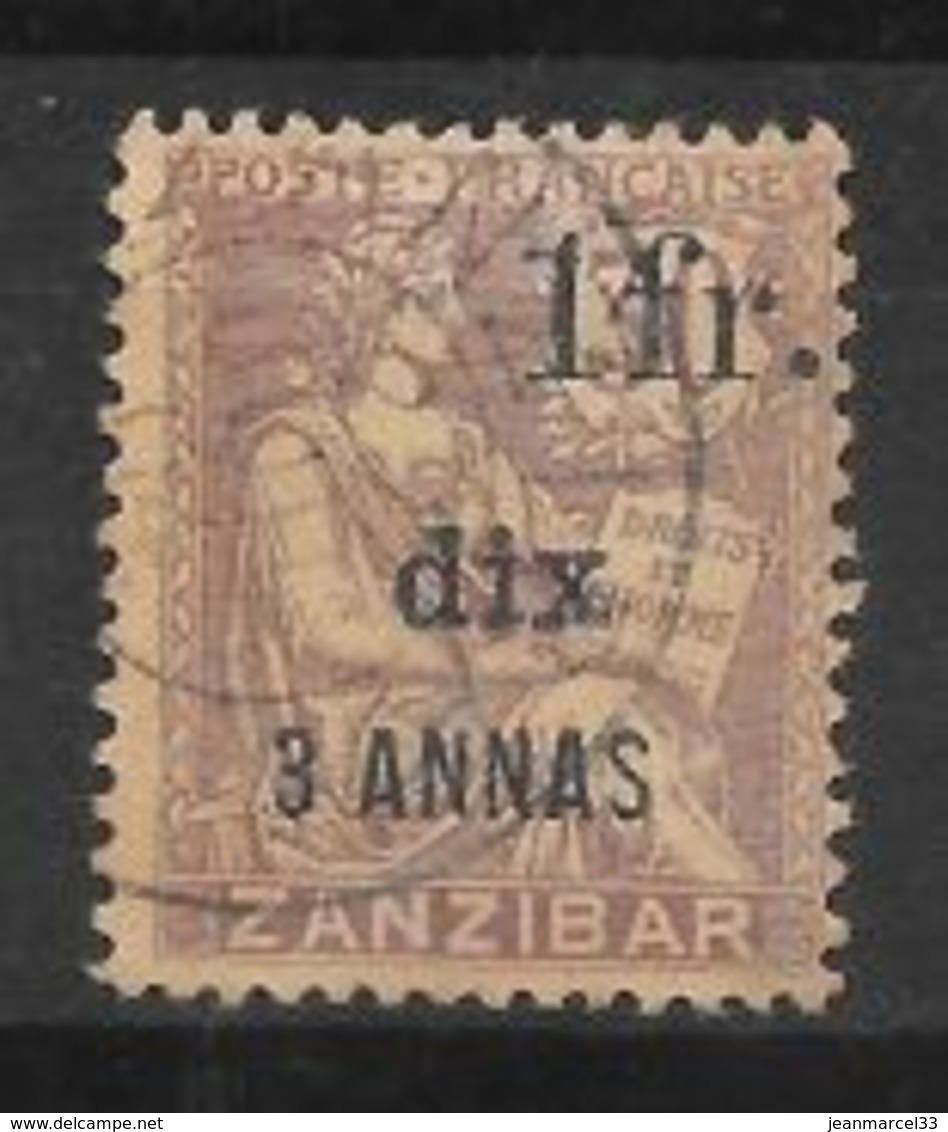 Zanzibar N° 67 Surcharge 1 Fr Dix 3 Anna  Sur 30 Mouchon,oblitéré - Usados