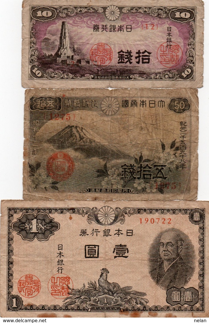 JAPAN-GIAPPONE 10 SEN,50 SEN,1 YEN 1944,46 P-53,58,85 CIRCOLATED - Japon