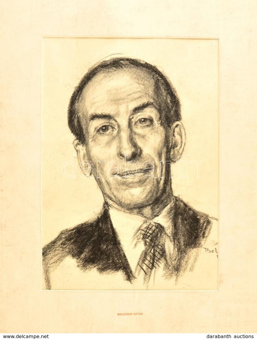 Boldizsár István (1897-1984): Férfi Portré. Szén, Papír, Jelzett, 36×25 Cm - Sonstige & Ohne Zuordnung