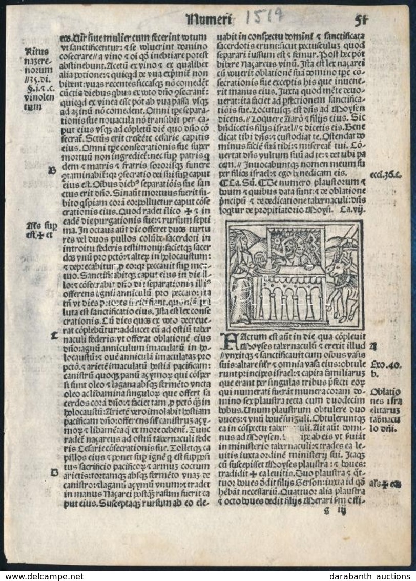 1519 Biblia Olasz Kiadásának (Biblia Cum Concordatis Veteris... Venetiis, 1519.) Egy Lapja, Rajta Mózest ábrázoló Famets - Stiche & Gravuren