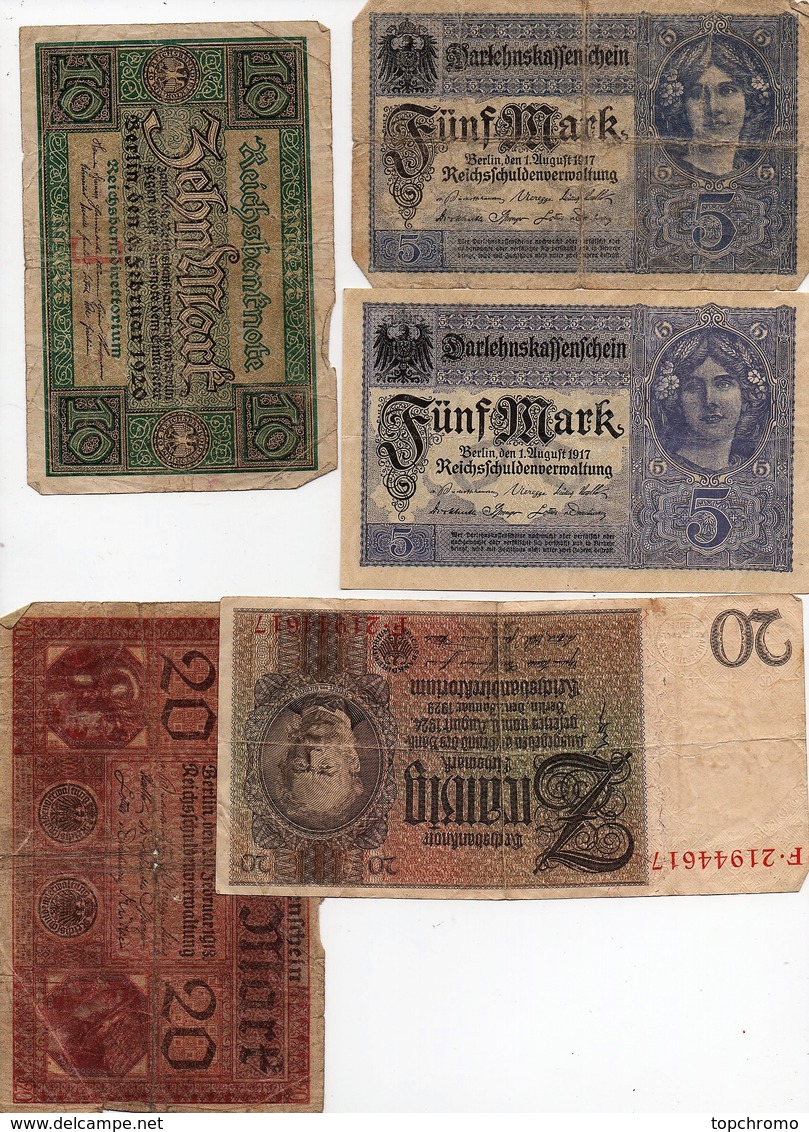 Allemagne Billet De Banque Allemand 34 Billets 1mark (2) 2 (14) 5 (2) 10 (1) 20 (10) 100 (5) - Collections