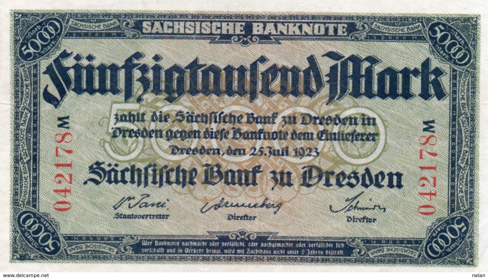 GERMANY 50000 MARK 1923 -SACHSISCHE BANKONOTE XF-AUNC - Zwischenscheine - Schatzanweisungen