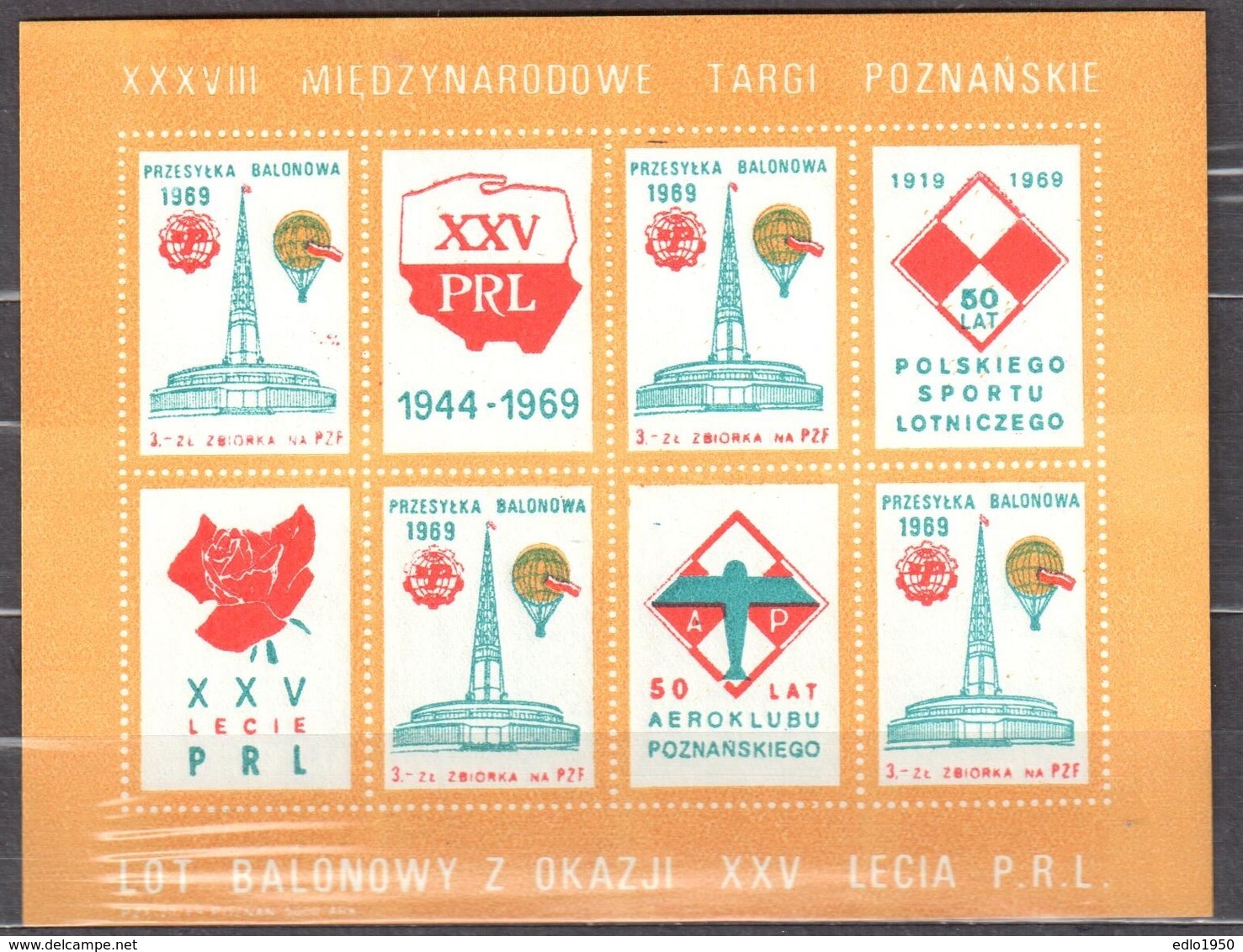 Poland-1969-balloon-label-sheet-MNH(**) - Sin Clasificación