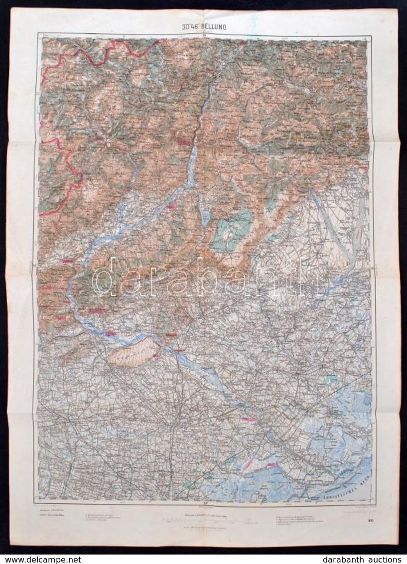 Cca 1915 Belluno Topográfiai Térkép, 1:200000, K. U. K. Militärgeographisches Institut, Ca.65x46 Cm, Aláhúzásokkal - Sonstige & Ohne Zuordnung