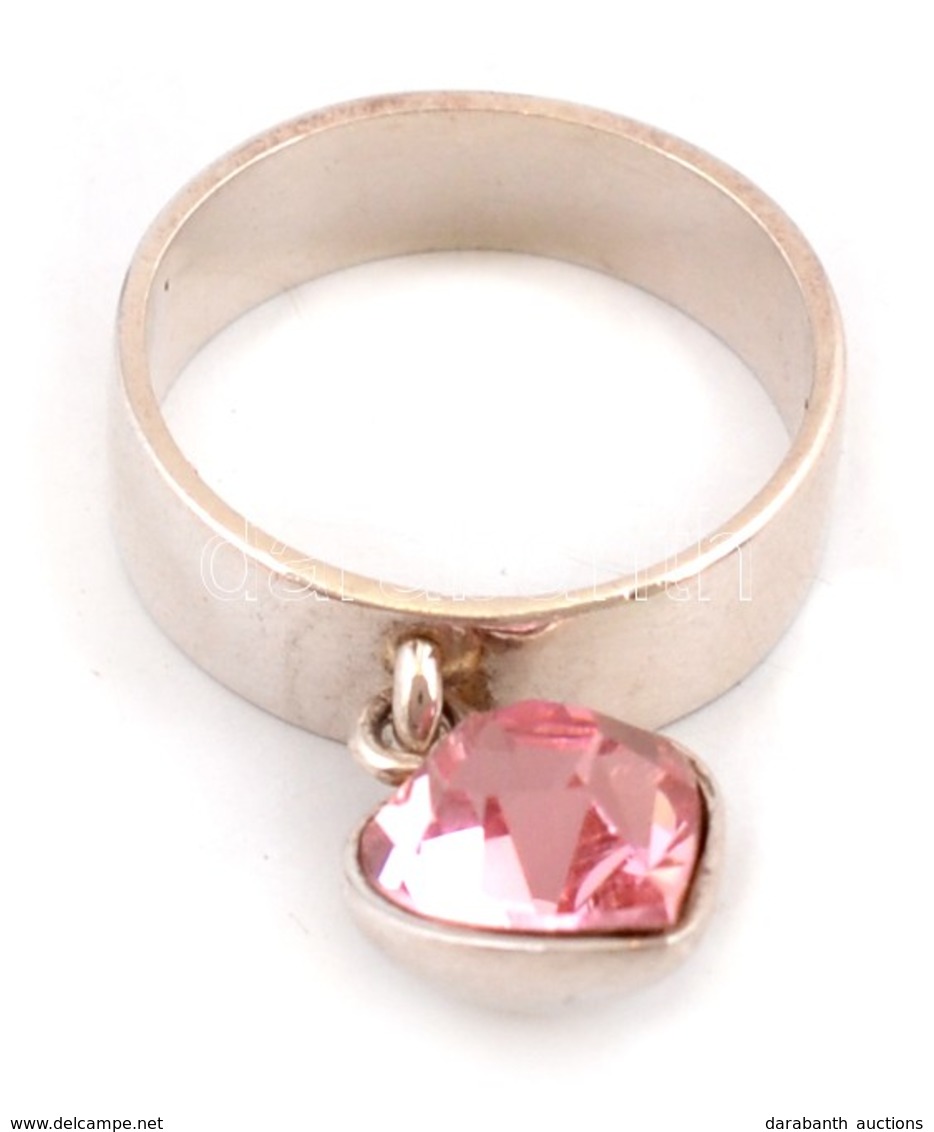 Ezüst(Ag) Gyűrű, Szívecske Függővel, Jelzett, Méret: 50, Bruttó: 4,2 G - Sonstige & Ohne Zuordnung