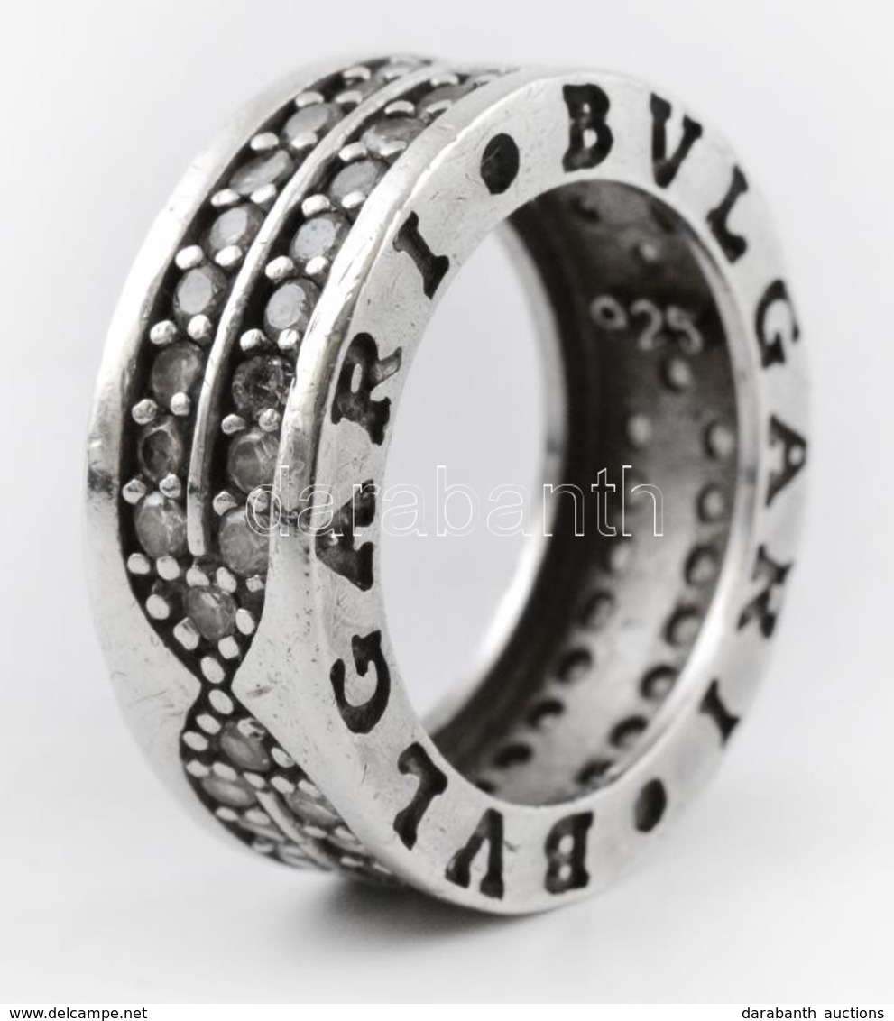 Ezüst(Ag) Sokköves Karikagyűrű, Bulgari Jelzéssel, Méret: 50, Bruttó: 6,6 G - Sonstige & Ohne Zuordnung