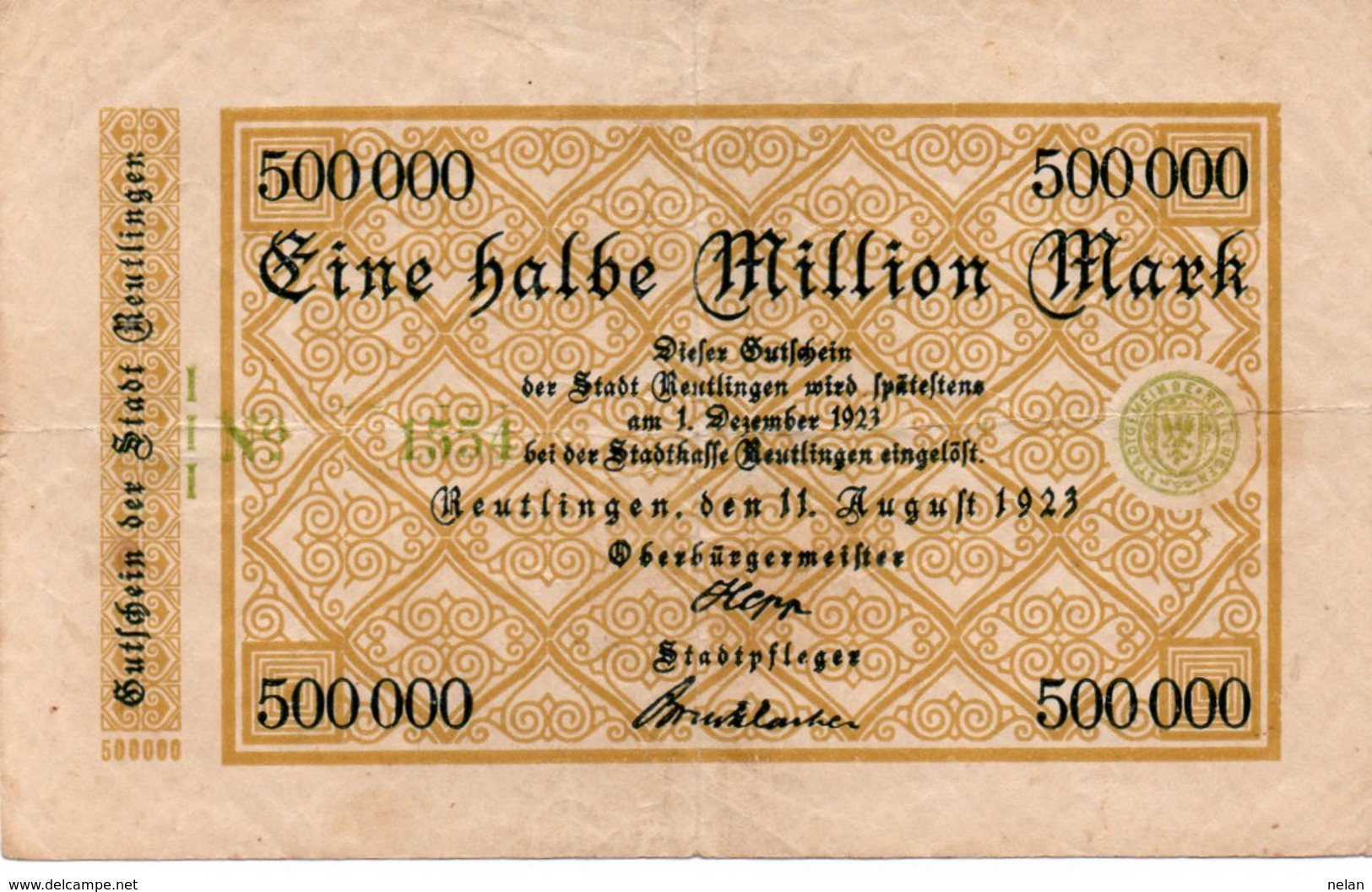 GERMANY 500000 MILION MARK 1923 -CIRCOLATED - Zwischenscheine - Schatzanweisungen