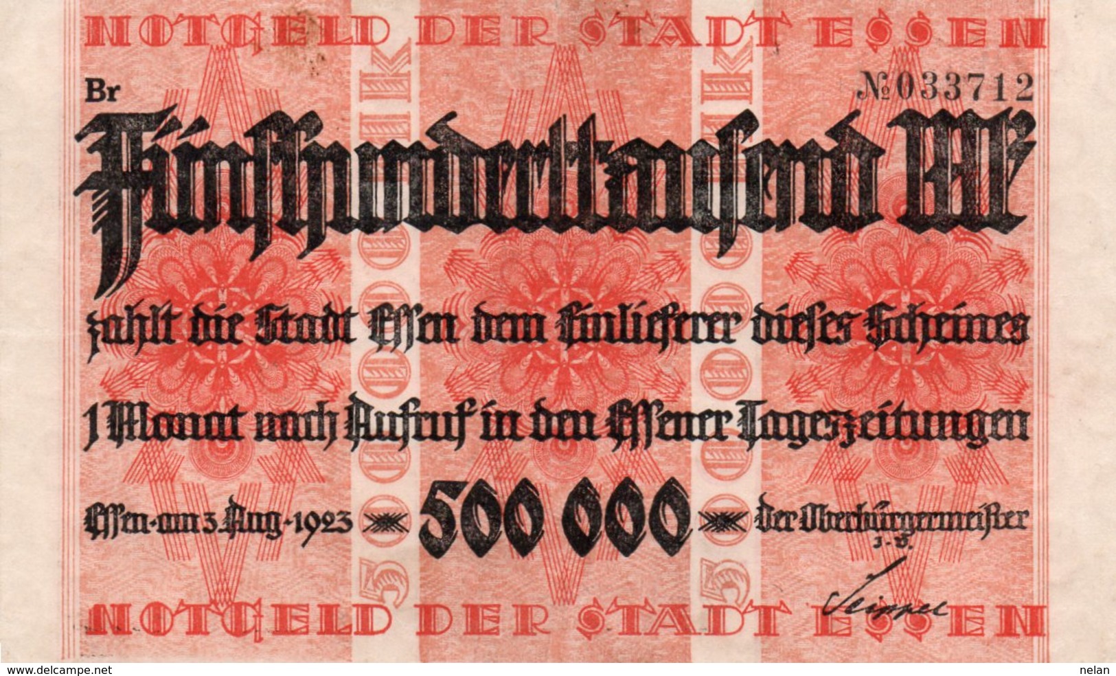 GERMANY 500000 MILION MARK 1923 -NOTGELD DER STADT ESSEN-XF+AUNC - Zwischenscheine - Schatzanweisungen