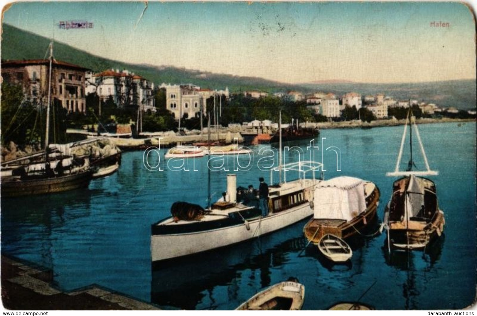 T3 Abbazia, Opatija; Hafen / Port, Steamships, Sailing Vessels (kopott Sarkak / Worn Corners) - Ohne Zuordnung