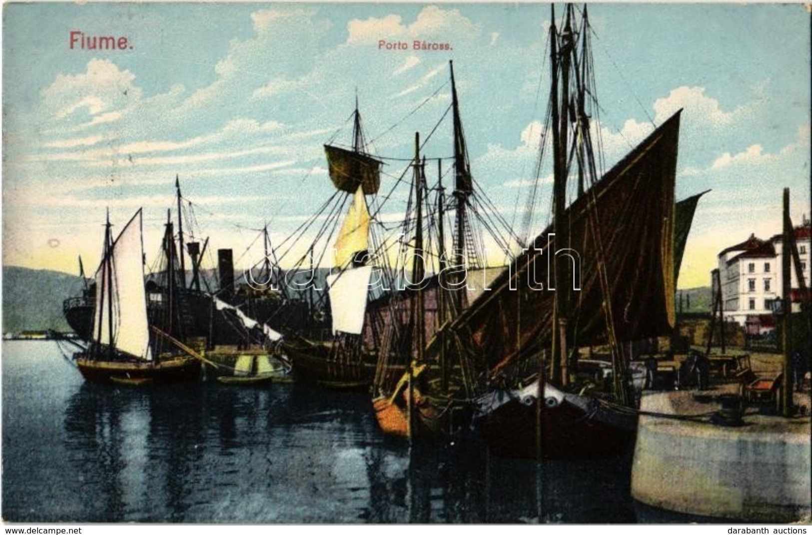 T2 1910 Fiume, Rijeka; Porto Baross / Baross Rakpart, Kikötő, Hajók / Quay, Port, Sailing Vessels, Steamship - Ohne Zuordnung