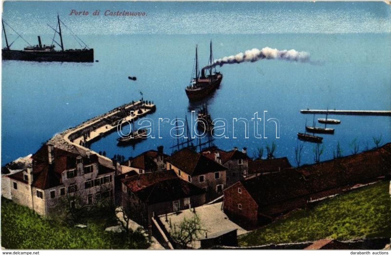 T2/T3 Herceg Novi, Castelnuovo; Port, Ships + "K.u.K. Kraftwagenkolonne Nr. 35." - Ohne Zuordnung