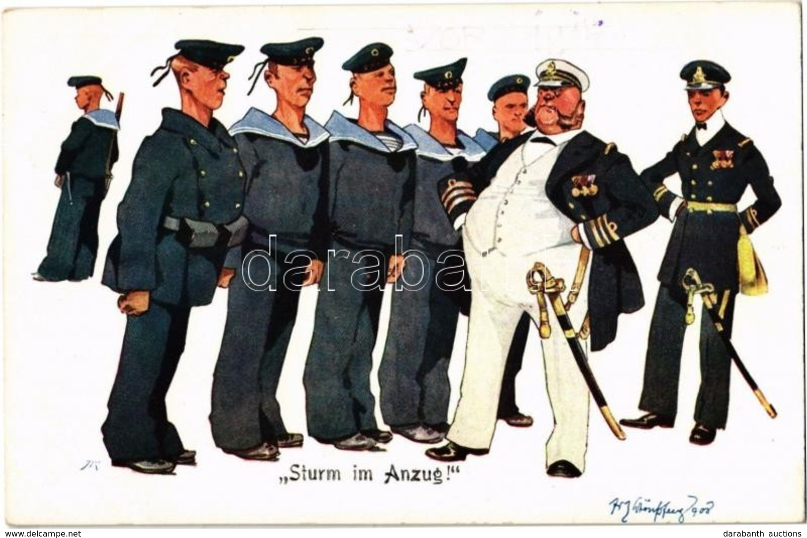 * T2 Sturm Im Anzug! K.u.K. Kriegsmarine Matrose / WWI Austro-Hungarian Navy, Marine Humour Art Postcard, Naval Officers - Ohne Zuordnung