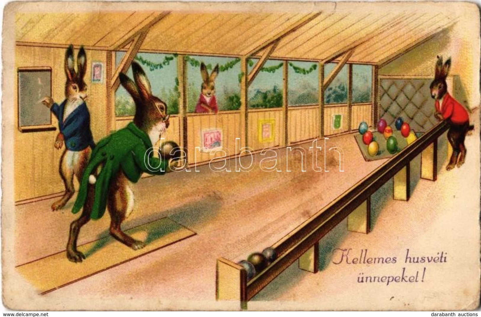 * T3 Kellemes Húsvéti ünnepeket! Tekéző Nyuszik / Easter, Rabbits Playing Bowling. WSSB 8814 Litho (Rb) - Ohne Zuordnung