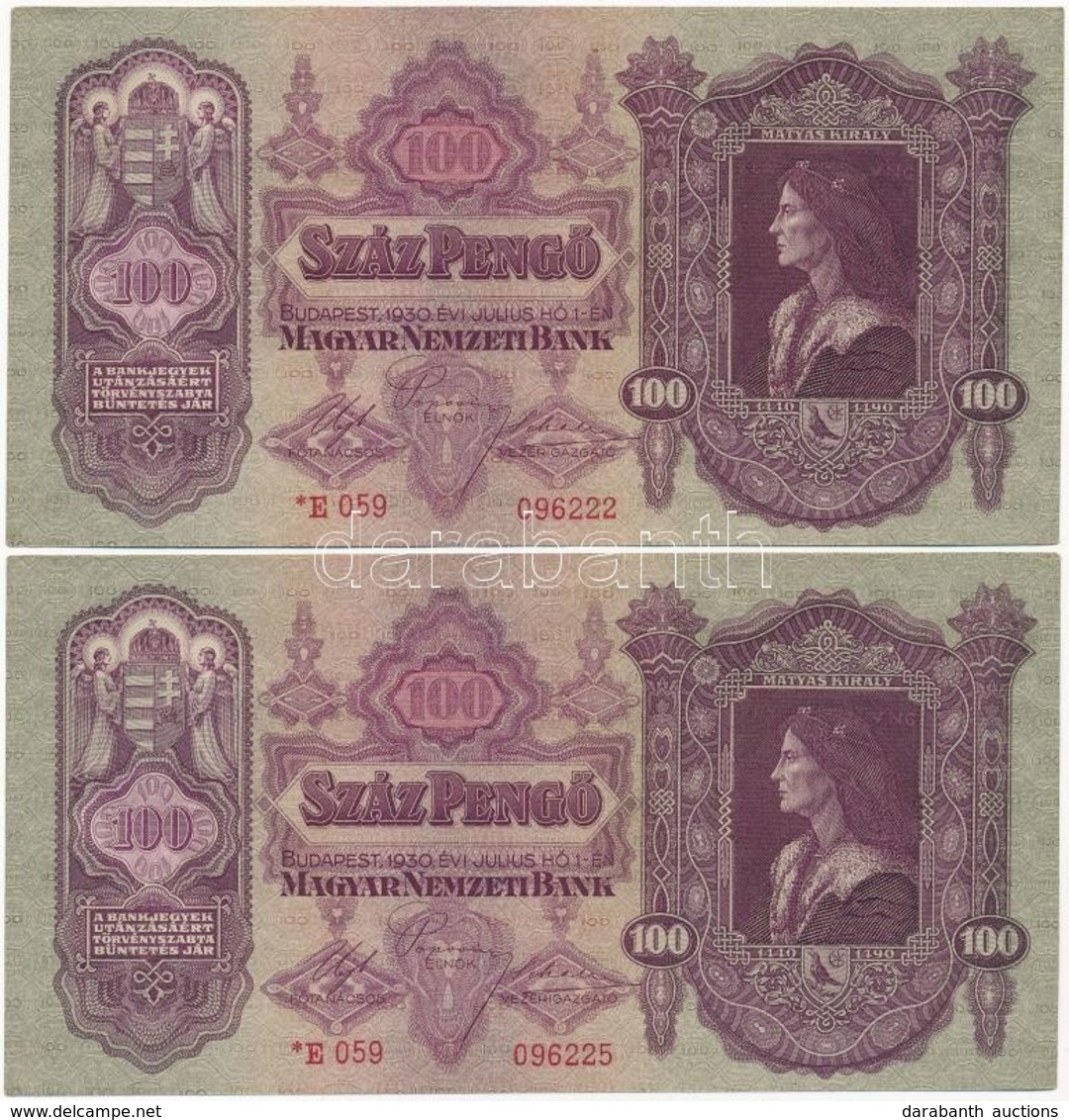 1930. 100P (2x) Közeli Sorszámok T:II Adamo P17 - Ohne Zuordnung