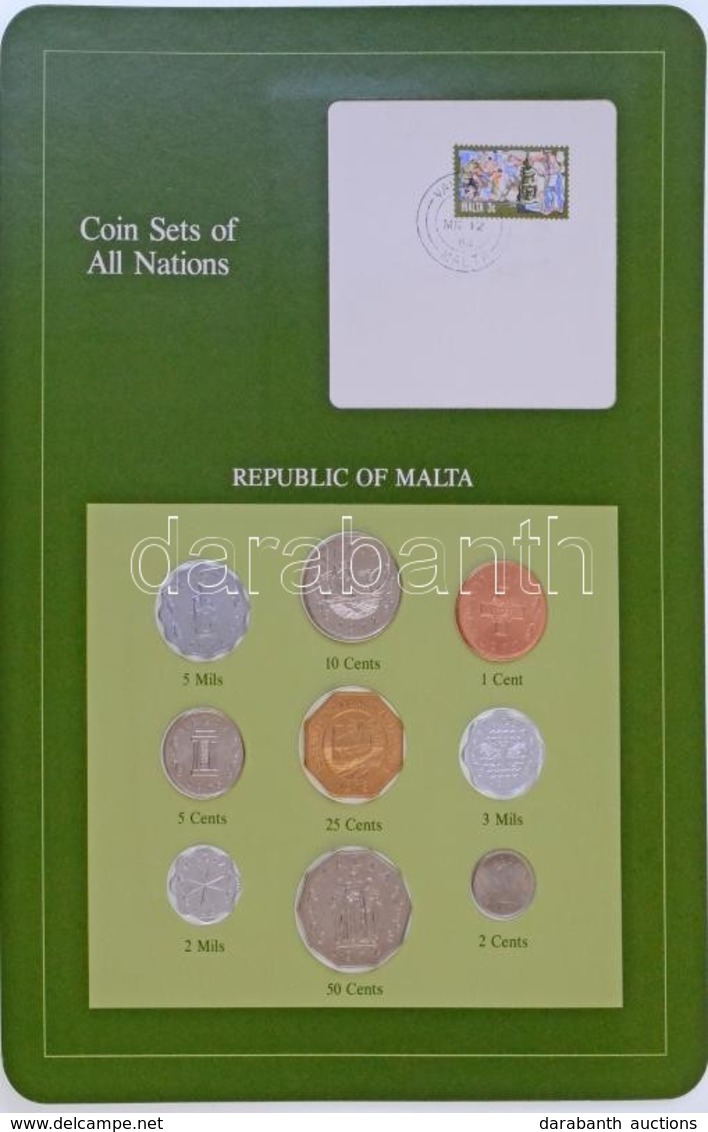 Málta 1972-1980. 1c - 5M (9xklf), "Coin Sets Of All Nations" Forgalmi Szett Felbélyegzett Kartonlapon T:1,1- Malta 1972- - Ohne Zuordnung