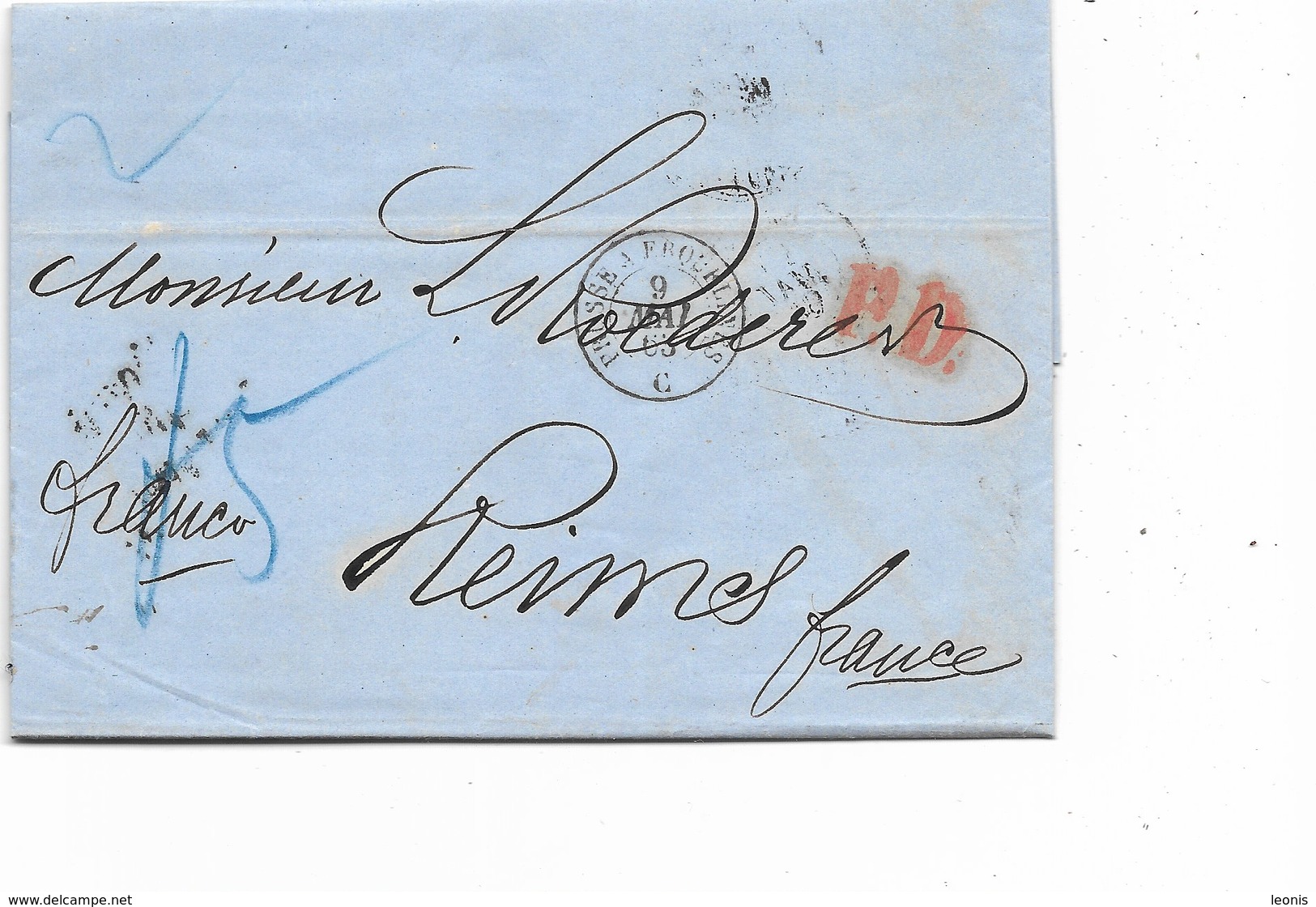 LE 0537. LAC De St PETERSBOURG 24 AVR 1863 V. REIMS - Franco - PD - C2c PRUSSE A ERQUELINNES /C + COELN/VERVIERS.TB - Lettres & Documents