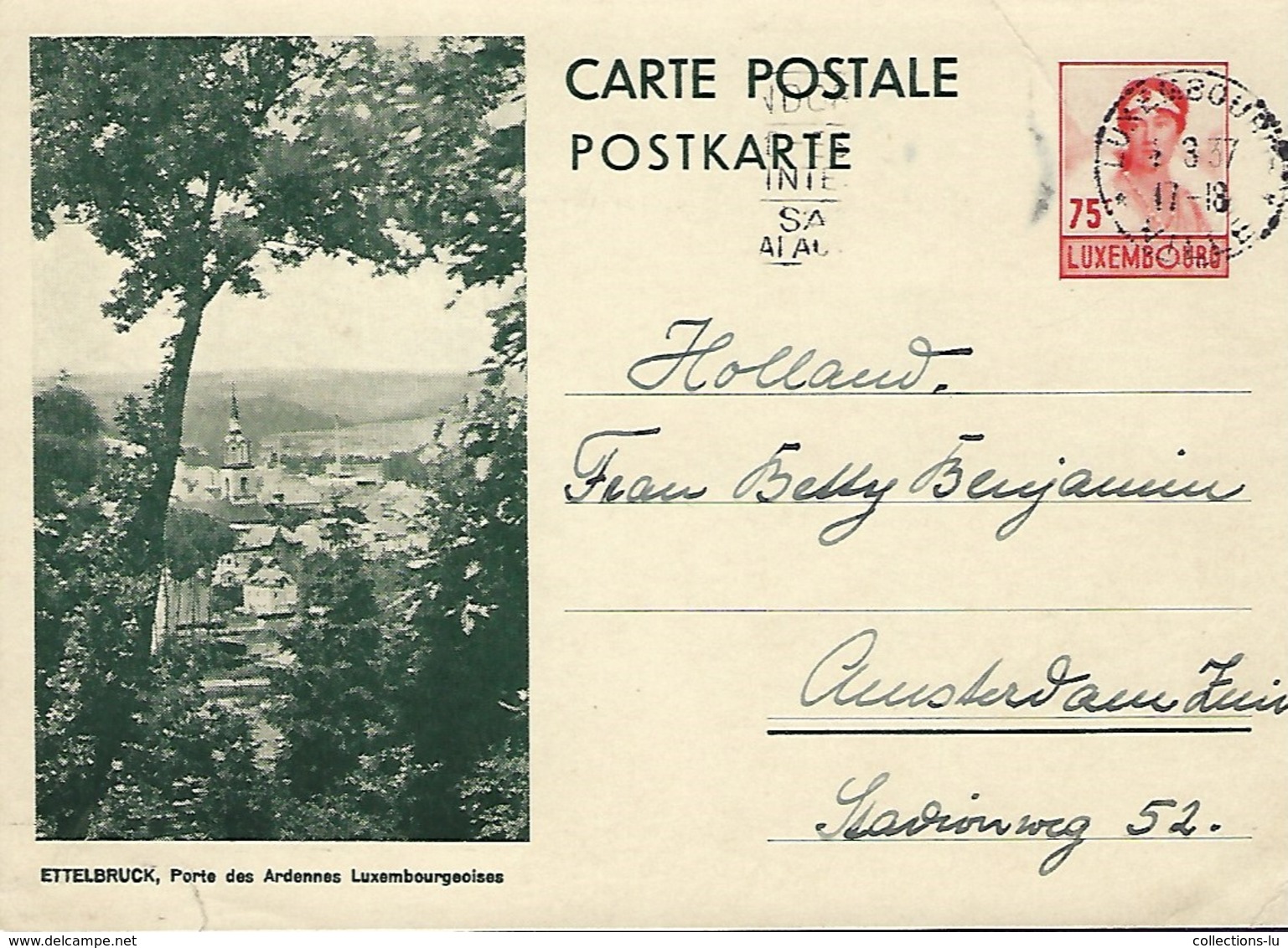 Luxembourg  -  Carte Postale - Postkarte - 1937 - Ettelbruck - Porte Des Ardennes Luxembourgeoises -  2 Scans - Entiers Postaux