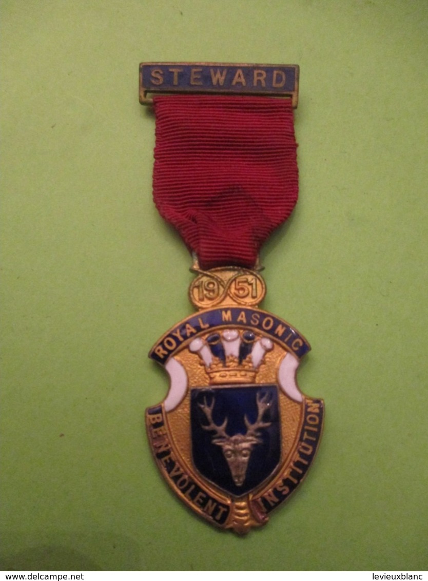 Médaille Franc-maçonique / Royal Masonic/Benevolent Institution/ Steward / Grande Bretagne/1951  MED362 - United Kingdom