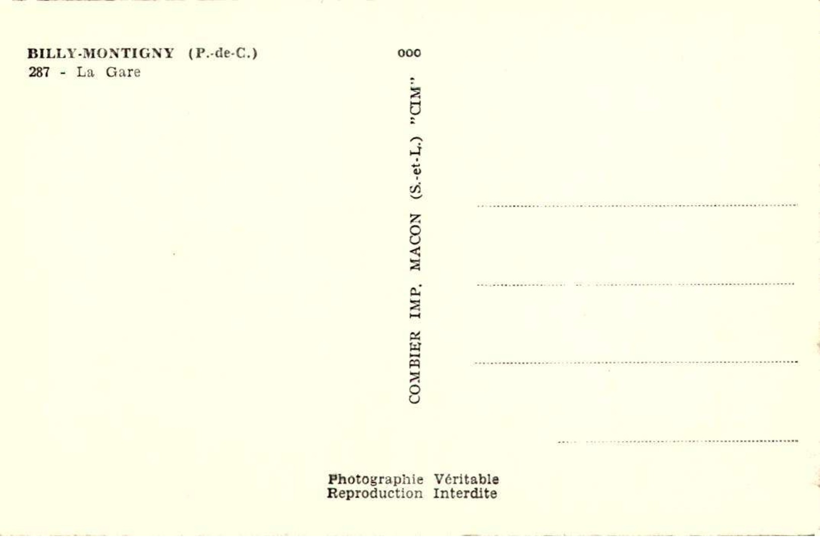 [62] Pas De Calais > / BILLY MONTIGNY / GARE  / LOT  4003  / TRAIT   SCAN // - Autres & Non Classés